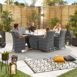 Nova Garden Furniture Sienna Grey Weave 6 Seat Rectangular Dining Set with Fire Pit Nova Garden Furniture Sienna Grey Weave 6 Seat Rectangular Dining Set with Fire Pit