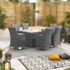 Nova Garden Furniture Sienna Grey Weave 6 Seat Rectangular Dining Set with Fire Pit