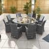 Nova Garden Furniture Sienna Grey Weave 8 Seat Round Dining Set with Fire Pit