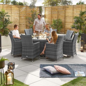 Nova Garden Furniture Sienna Grey Weave 8 Seat Round Dining Set with Fire Pit Nova Garden Furniture Sienna Grey Weave 8 Seat Round Dining Set with Fire Pit