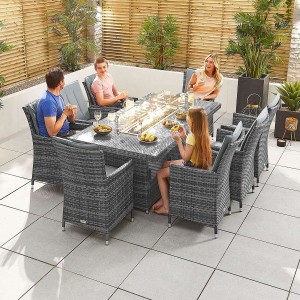 Nova Garden Furniture Sienna Grey Weave 8 Seat Rectangular Dining Set with Fire Pit Nova Garden Furniture Sienna Grey Weave 8 Seat Rectangular Dining Set with Fire Pit