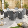 Nova Garden Furniture Sienna Grey Weave 6 Seat Oval Dining Set with Fire Pit