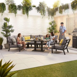 Nova Garden Furniture Vogue Grey Frame Corner Dining Set with Rising Table & Armchair Nova Garden Furniture Vogue Grey Frame Corner Dining Set with Rising Table & Armchair