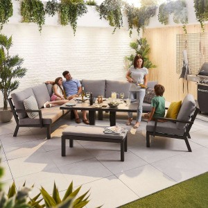 Nova Garden Furniture Vogue Grey Frame Corner Dining Set with Rising Table & Armchair & Bench Nova Garden Furniture Vogue Grey Frame Corner Dining Set with Rising Table & Armchair & Bench