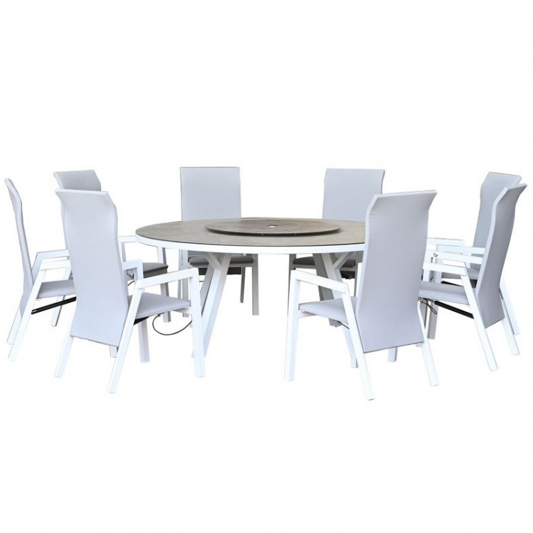 Nova Garden Furniture Venice White Frame 8 Seat Round Dining Set