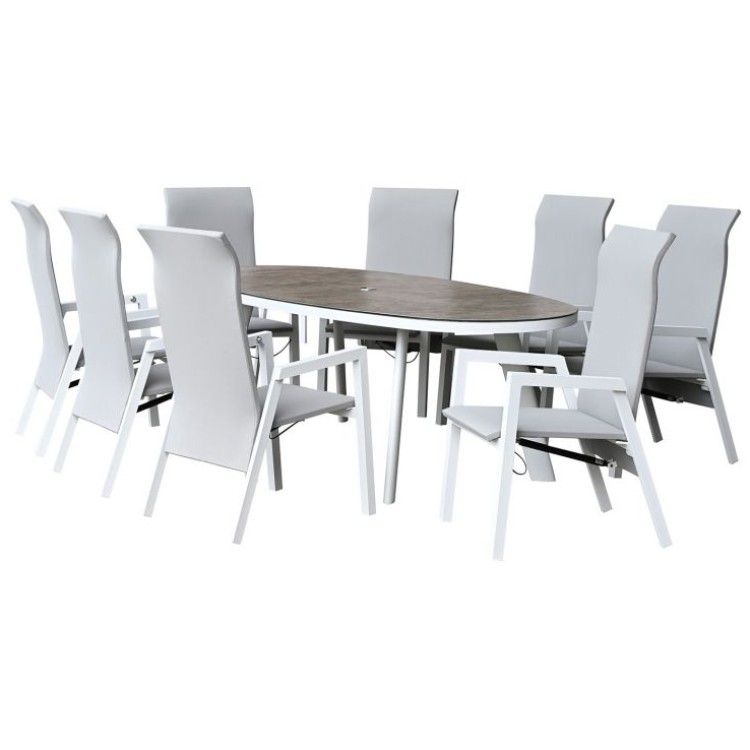 Nova Garden Furniture Venice White Frame 8 Seat Oval Dining Set