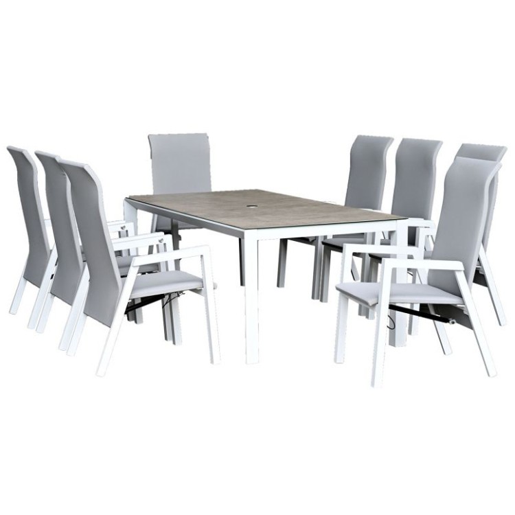 Nova Garden Furniture Venice White Frame 8 Seat Rectangular Dining Set