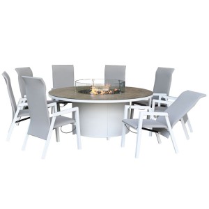 Nova Garden Furniture Venice White Frame 8 Seat Round Dining Set with Firepit Nova Garden Furniture Venice White Frame 8 Seat Round Dining Set with Firepit