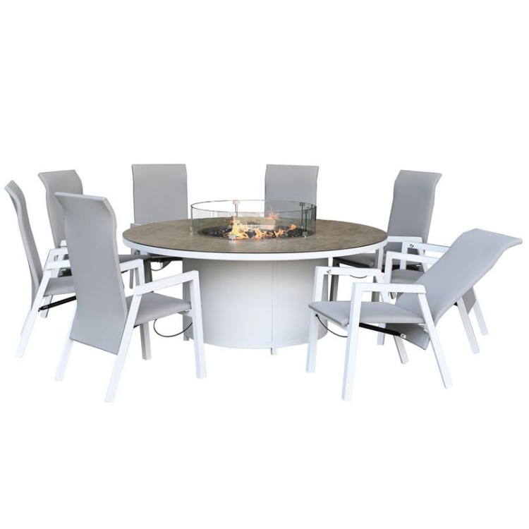 Nova Garden Furniture Venice White Frame 8 Seat Round Dining Set with Firepit