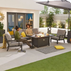 Nova Garden Furniture Vogue Grey Frame 3 Seat Sofa Dining Set with Firepit Table Nova Garden Furniture Vogue Grey Frame 3 Seat Sofa Dining Set with Firepit Table