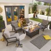 Nova Garden Furniture Vogue Grey Frame 3 Seat Sofa Dining Set with Firepit Table