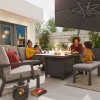 Nova Garden Furniture Vogue Grey Aluminium 3 Seat Sofa Dining Set with Firepit Table & Bench