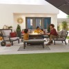 Nova Garden Furniture Vogue Grey Aluminium 3 Seat Sofa Dining Set with Firepit Table & Bench