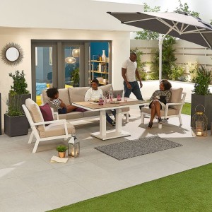 Nova Garden Furniture Vogue White Frame 3 Seat Sofa Dining Set with Rising Table Nova Garden Furniture Vogue White Frame 3 Seat Sofa Dining Set with Rising Table