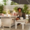 Nova Garden Furniture Vogue White Aluminium 3 Seat Sofa Dining Set with Firepit Table & Bench