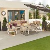 Nova Garden Furniture Vogue White Aluminium 3 Seat Sofa Dining Set with Firepit Table & Bench