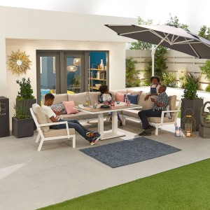 Nova Garden Furniture Vogue White Frame Corner Dining Set with Rising Table & Lounge Chair Nova Garden Furniture Vogue White Frame Corner Dining Set with Rising Table & Lounge Chair