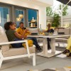 Nova Garden Furniture Vogue White Frame Corner Dining Set with Rising Table & Armchair & Bench