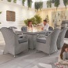 Nova Garden Furniture Leeanna White Wash Rattan 6 Seat Rectangular Dining Set with Fire Pit