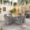 Nova Garden Furniture Leeanna White Wash Rattan 6 Seat Rectangular Dining Set with Fire Pit