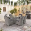 Nova Garden Furniture Leeanna White Wash Rattan 6 Seat Rectangular Dining Set with Fire Pit