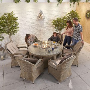 Nova Garden Furniture Leeanna Willow Rattan 6 Seat Round Dining Set with Fire Pit Nova Garden Furniture Leeanna Willow Rattan 6 Seat Round Dining Set with Fire Pit