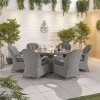 Nova Garden Furniture Leeanna White Wash Rattan 6 Seat Round Dining Set with Fire Pit