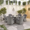 Nova Garden Furniture Leeanna White Wash Rattan 6 Seat Round Dining Set with Fire Pit