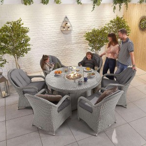 Nova Garden Furniture Leeanna White Wash Rattan 6 Seat Round Dining Set with Fire Pit Nova Garden Furniture Leeanna White Wash Rattan 6 Seat Round Dining Set with Fire Pit
