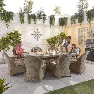 Nova Garden Furniture Leeanna Willow Rattan 8 Seat Oval Dining Set with Fire Pit
