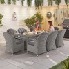 Nova Garden Furniture Leeanna White Wash Rattan 8 Seat Rectangular Dining Set with Fire Pit