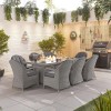 Nova Garden Furniture Leeanna White Wash Rattan 8 Seat Rectangular Dining Set with Fire Pit