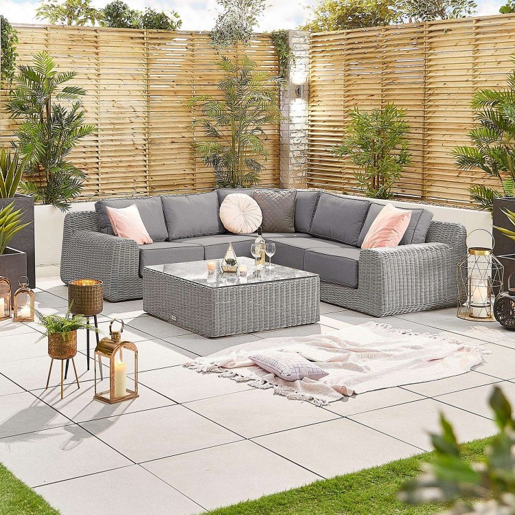 Nova Garden Furniture Luxor White Wash Rattan 1A Corner Sofa Set with Square Coffee Table