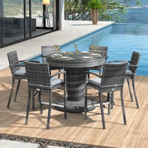 Nova Garden Furniture Henley Rattan Grey 6 Seat Round Bar Set with Parasol Hole 