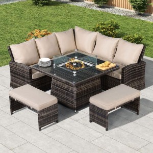 Nova Cambridge Brown Rattan Corner Dining Set with Fire Pit Table Nova Cambridge Brown Rattan Corner Dining Set with Fire Pit Table