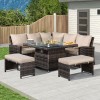 Nova Cambridge Brown Rattan Corner Dining Set with Fire Pit Table