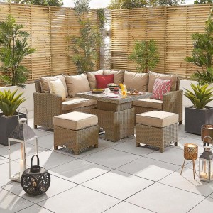 Nova Garden Furniture Ciara Willow Rattan Compact Corner Dining Set with Rising Table