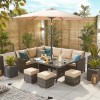 Nova Garden Furniture Cambridge Brown Rattan Left Hand Corner Dining Set with Parasol Hole Table