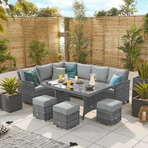 Nova Garden Furniture Cambridge Grey Rattan Left Hand Corner Dining Set