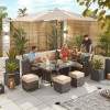 Nova Garden Furniture Cambridge Brown Rattan Right Hand Corner Dining Set with Parasol Hole Table