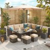 Nova Garden Furniture Cambridge Brown Rattan Right Hand Corner Dining Set with Parasol Hole Table