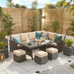 Nova Garden Furniture Cambridge Brown Rattan Right Hand Corner Dining Set with Parasol Hole Table Nova Garden Furniture Cambridge Brown Rattan Right Hand Corner Dining Set with Parasol Hole Table