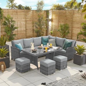 Nova Cambridge Grey Rattan Right Hand Corner Dining Set with Parasol Hole 