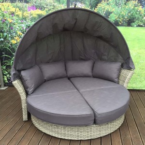 Signature Weave Garden Furniture Lily Natural Rattan Daybed with Canopy Hood Signature Weave Garden Furniture Lily Natural Rattan Daybed with Canopy Hood