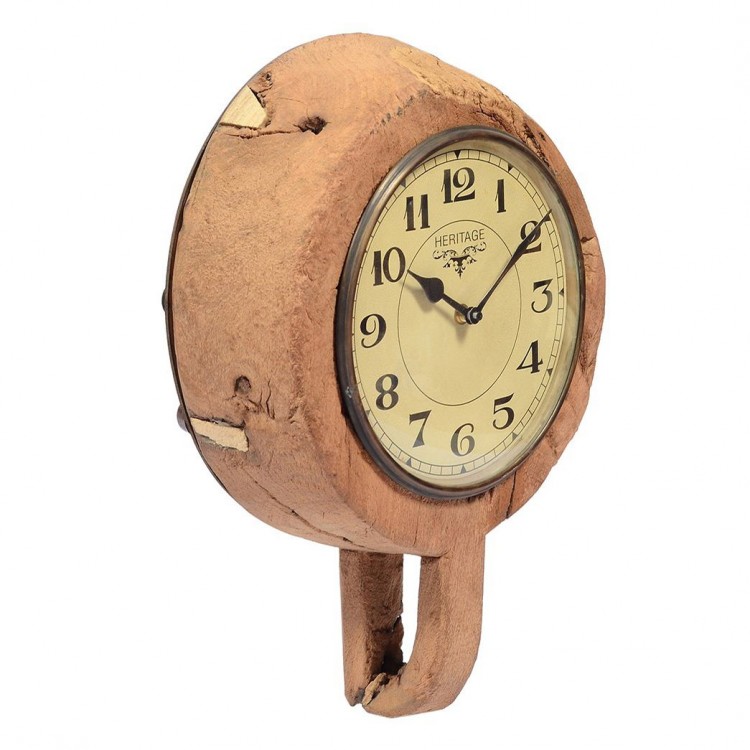 Upcycled Collection Old Wooden Bowl Clock with Brass Ring Clock