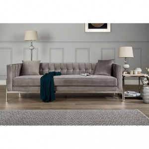 Rena Luxury Grey Velvet Fabric Upholstery 3 Seat Sofa 5501487