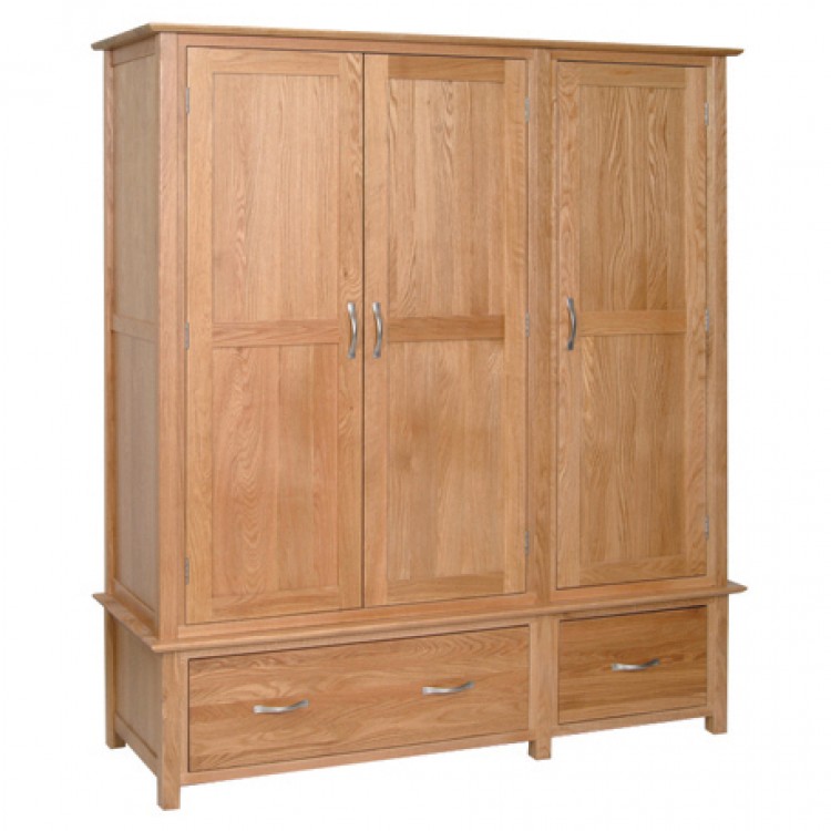 Divine True Oak Furniture 2 Drawer 3 Door Triple Wardrobe