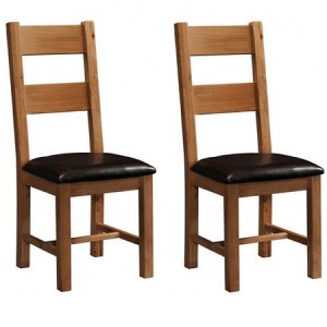 Devonshire Rustic Oak Furniture Ladder Back Dining Chair Pair RUS098
