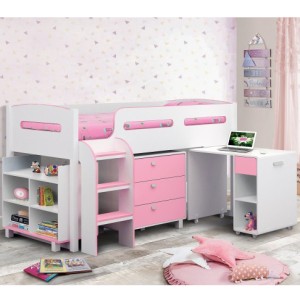 Julian Bowen Furniture Kimbo 3ft Mid Sleeper Bed in Pink Julian Bowen Furniture Kimbo 3ft Mid Sleeper Bed in Pink