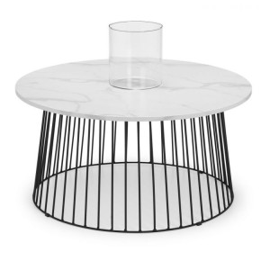 Julian Bowen Metal Furniture Broadway Round Coffee Table with White Marble Top